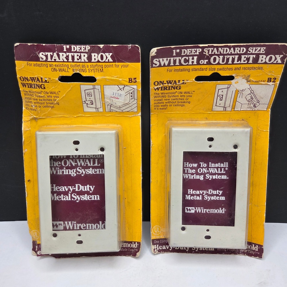 Wiremold On-Wall Wiring Metal Starter Box & Outlet Box B5 B2 Ivory Vintage 2pc